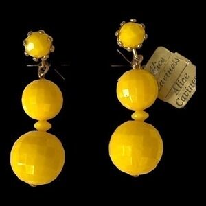 Vintage Alice Caviness 1960's Mod Yellow Swinging Faceted Bead Earrings Set Nwt